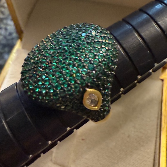 Frieda Rothman green pave 925 core gold vermil matte wash size 6 - Picture 7 of 16